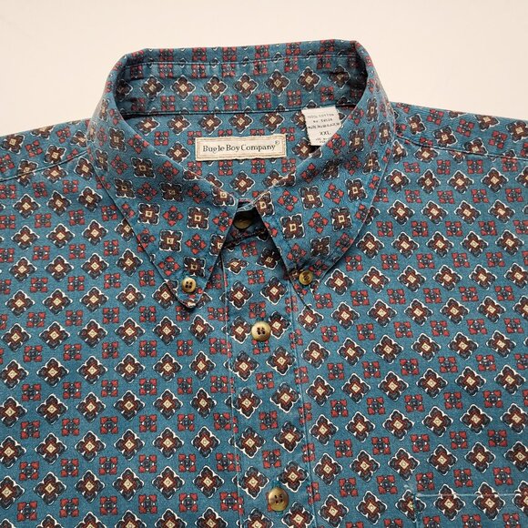 Vintage Bugle Boy Mens Shirt Button Up XXL Geometric All Over Print Short Sleeve - Picture 1 of 14